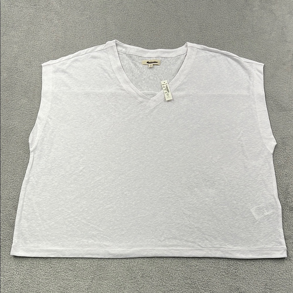 NEW Madewell XL Linen Blend Women's White V-Neck Short Sleeve Top NP836